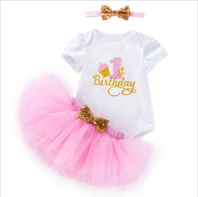 China 0-2 Years Breathable Birthday Letter Baby Summer Holiday Romper Princess Female Toddlers Dress Infant Clothing Costume Kids Dresses for sale