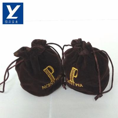 China Recyclable Custom Velvet Drawstring Bag With Embroidery Logo for sale