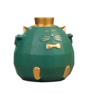 China Resin Luxury Lucky Fortune Morden Cat Piggy Bank for Kids and Adults, Creative Large Capacity Plutus Cat Saving Box Maneki-neko Piggy Bank for sale