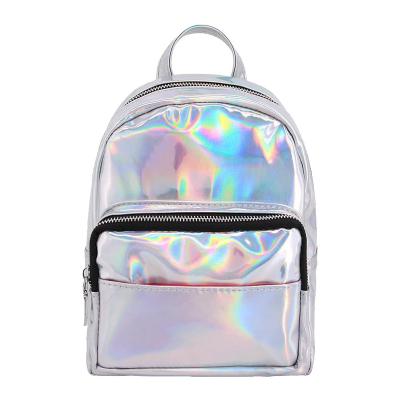 China Waterproof Silver Holographic Faux Leather Satchel Hologram Backpack Laser Rainbow School Bag for sale