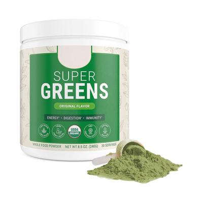 China Vegan Private Label Vegan Super Green Organic Energy Immune Digestion Supplement Superfood Powders with Spirulina Chlorella Probiotics for sale