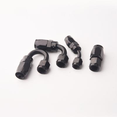 China Odm Automotive Custom Degree Spare Parts Black Anodized Swivel 180 An6 Pipe End A Fit Aluminum for sale