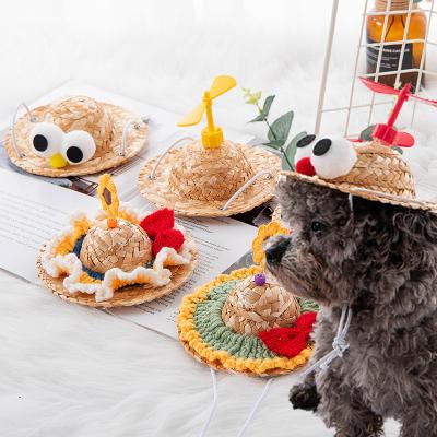 China Viable Small Dogs Puppy Cat Birthday Party Fresh Romantic Sombrero Hat Props Party Gift Toy Pet Mini Straw Hat for sale