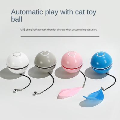 China USB Rechargeable Pet Cat Dog Toy Ball With Catnip Feather Bell Anti-Cut Viable Interactive Rechargeable Self Rotating Laser Cat Toy Ball for sale