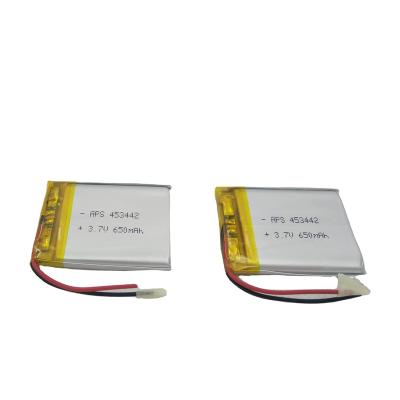 China rechargeable lipo nmc pocket cell battery li-polymer battery, lithium ion battery cells 3.7v 650mAh Li ion pocket 453442 3.8*35*62mm for sale