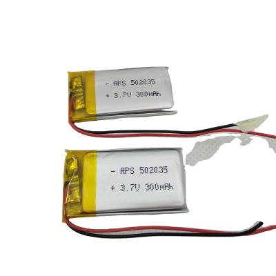 China rechargeable pocket cell 3.7v 300mAh 502035 battery cells Li ion Li-polymer battery, lithium ion pocket lipo lithium nmc battery 5.0*20*35mm for sale