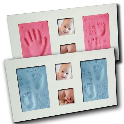 China White Baby View Photo Handprint Kit Footprint Keepsake Clay Gift DIY Wooden Hand Molding Picture Newborn Wooden Memory First Year for sale