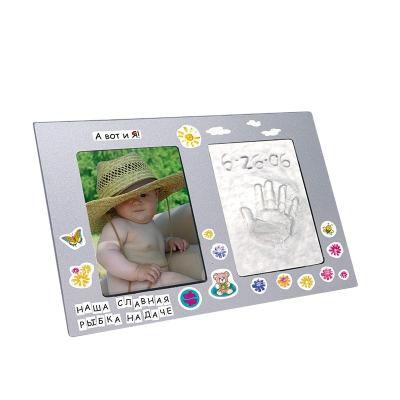 China Wooden Windows Frame Two Baby Handprint Clay Footprint Impress Keepsake for sale