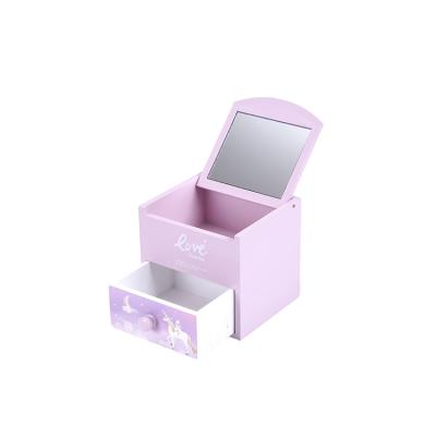 China Good Quality 1 Drawer Mirror Cute Gift Wooden Portable Wooden Jewelry Box for sale