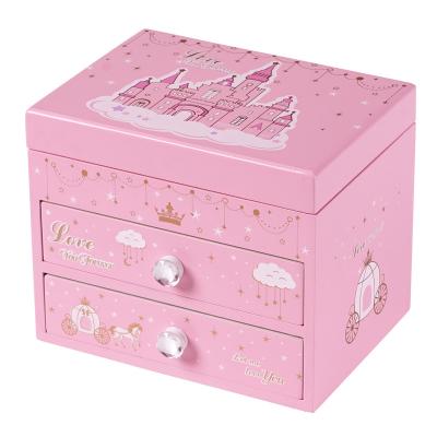 China Cheap Modern Luxury Wooden 2 Drawer Jewelry Storag Wooden Music Box With Mirror for sale