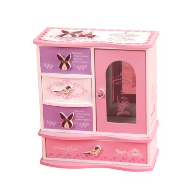 China Factory Price 4 Drawer 1 Small Door Accessories Wooden Jewelry Box For Gift for sale