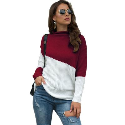 China wholesale Anti-wrinkle Anti-wrinkle fashion women contrast color turtle neck sweater tops high collar knitwear sweater factory for sale