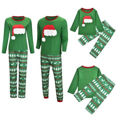 China Sustainable Christmas Hat Print Home Wear Pajamas Parent-child Wear Women Pajamas Set for sale