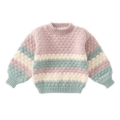 China Wholesale Children's Sweater Anti-Wrinkle Anti-Wrinkle Factory Girls Korean Rainbow Striped Basic Cotton Knitted Sweater for sale