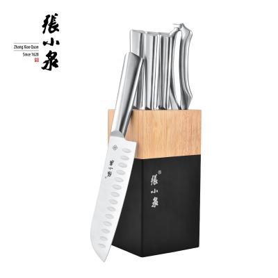 China Viable Chef's Quality Professional Kitchen Knives 430 Handle Hollow Kitchen Knives Set With Block for sale