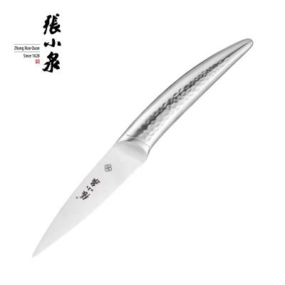 China Disposable Factory Custom High Quality Kitchen Tools Stainless Steel Fruit Paring Knife With Hammered Pattern Cavity Curve Handle for sale