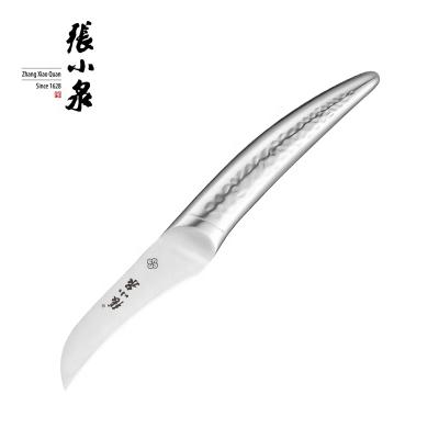 China Disposable Stainless Steel Bird Beak Fruit Knife Curved Paring Knife With Hammered Pattern Cavity Handle for sale