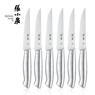 China Durable serrated edge and ergonomic hollow stainless steel handle sharp serrated steak knives set of 6 for sale