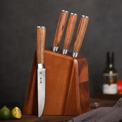 China Premium Quality Viable Steak Knife Handle 5pcs Serrated Ergonomic Steak Knife Set With Wooden Stand for sale