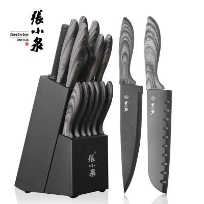 China Durable OEM 14pcs Kitchen Knife Set With Color Painted Spray Coated TPR Stainless Steel Knife Sets for sale