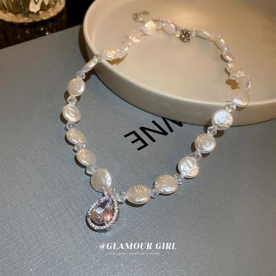 China Wholesale 2022 Fashion Luxury Trendy Zircon Chain Women's Freshwater Necklace Crystal Rhinestone Pendant Necklaces Pearl Jewelry for sale