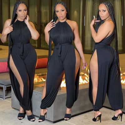 China 2022 new arrivals QUICK DRY plus size jumpsuit fashion ladies one piece jumpsuits and rompers sexy sleeveless halter jumpsuit women for sale