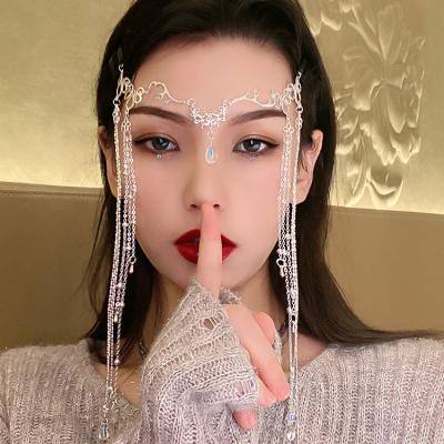 China Beautiful Barlaycs 2021Korea Fashional Vintage Water Drop Tassel Hairpin Face Curtain Forehead Ornaments Hair Wedding Eyebrow Dangle for sale