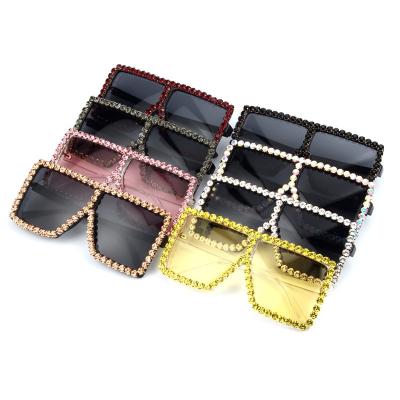 China Barlaycs 2020 fashion brand luxury unique big frame vintage Square Crystal Rhinestone Women Shade Sunglasses oversized seller for sale