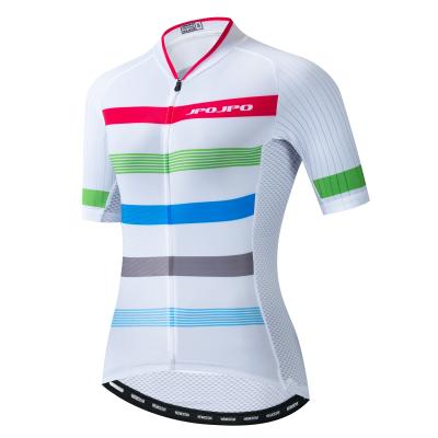 China Antibacterial Women Cycling Tops Wear White OEM Sublimated Short Sleeve Jersey Bike Wear Custom for sale