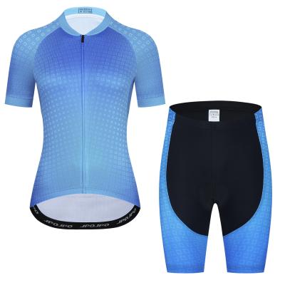 China Breathable Women Cycling Jersey Set Short Sleeve+3D Padded Bicycle Shorts Reflective Suit Uniform 3-Pockets Quick Dry for sale