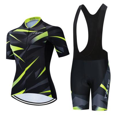 China Summer Breathable Wholesale Women's Cycling Tank Top Set Short Sleeve Bicycle Clothes Custom Mtb Bike Tank Top Suit Ciclismo Black Green for sale