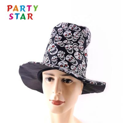 China New Fashion Fancy Festival Halloween Cosplay Pattern Magic Show Fancy Men's Skeleton Top Hat Custom Made for sale