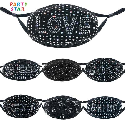 China Eco-friendly Letter Mask Professional Fashion Design Rhinestone Party Hot Drilling Unisex Custom Masks for sale