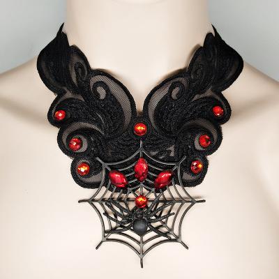 China Black Spider Crystal Necklace Party Decoration Accessories Daily Halloween Women's Party Lace Cobweb Pendant for sale