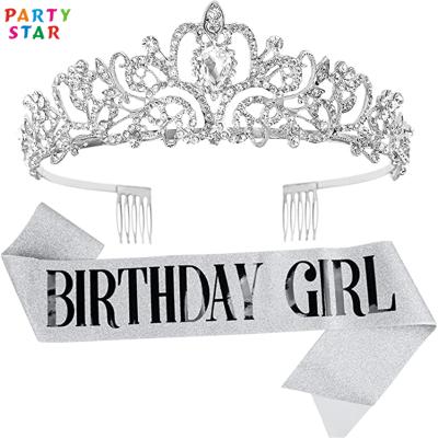 China New Fashionable Custom Made Queen Sash and Tiara For Girls Gold Birthday Party Crown Accessories Headbands for sale