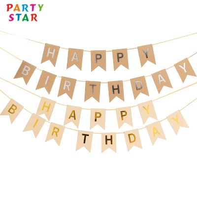 China 2021 Letters Banner Eco-friendly Happy Birthday Gold Foil Stamping Kraft Paper Backdrop Banner for sale