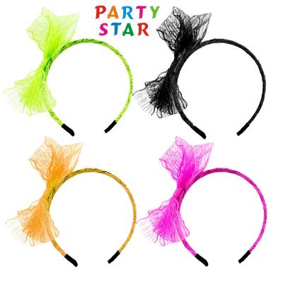 China Daily Party Women's Neon 80s Lace Bow Lace Headband Costume Props For Theme Party Decorations for sale