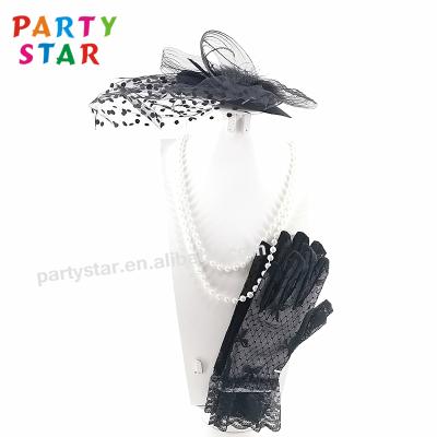 China Fashional 1920s Headwear Accessories Top Hat Pearl Collar Lace Gloves Fin Costume Accessories For Women for sale