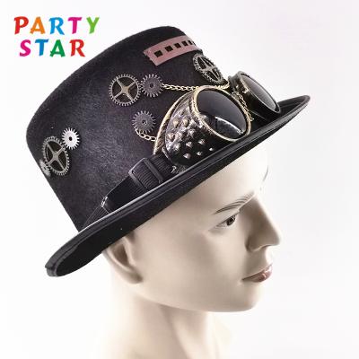 China Hot Sale Retro Custom Made Steampunk Holiday Party Glass Hat Eco-friendly Trend Glass Punk Hat With Feather for sale