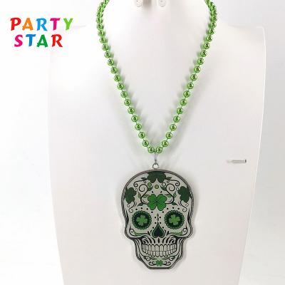 China New Fashion New Fashion St Patricks Day Festival St Patricks Day Green Irish Clover Beads Metal Skeleton Key Necklace for sale