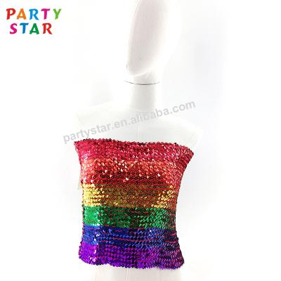 China New Fashional Style Fashion Design Holiday Ladies Decoration Dress Women Party Rainbow Sequin Tube Top for sale