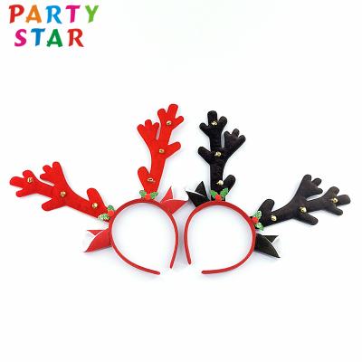 China Fashionable Design Christmas Circle Head Antler Small Bell Red Black Polyhorn Christmas Antler Headband Custom Design for sale