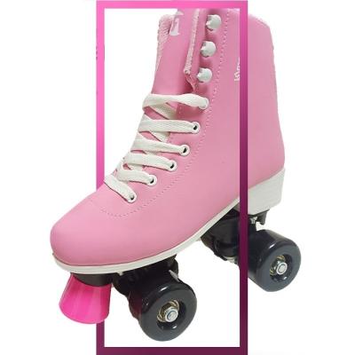 China PVC Factory 82A Customized Pink Row Women Girls Double Row Four Wheel Land Roller Skate Shoes For Adults for sale