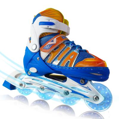 China Adjustable Skates Professional PU Boys Roller Skates Blue Flashing Integrated Shoes for sale