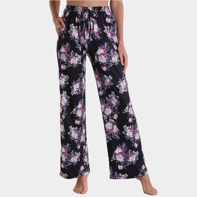 China OEM Breathable Custom Flowers Design Gym Pants With Pockets Loose Casual Workout Jogging Sweatpants For Women High Waist Yoga Pants for sale