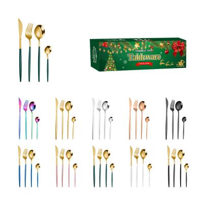 China Viable Tableware Matte Gold Flatware 24pcs Wedding Party Gift Stainless Steel Restaurant Cutlery Black Handle Sets for sale