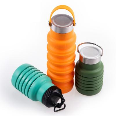 China Stocked Fitness Silicone Sports Water Bottle Water Cup 500ml Large Capacity Outdoor Collapsible Silicone Sports Bottle for sale