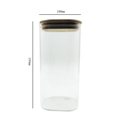 China 100 Millimeter Bottom Rim Square Transparent Glass Storage Boxes Viable Cereal Food Jars Bottle Airtight Canister for sale