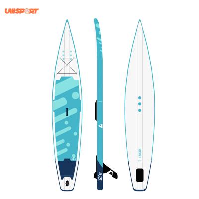 China Water Sport PVC Drop Stitch Fabric Racing 14ft Inflatable Surfboard Racing Surf Board Stand Up Paddle Boards Racing Board for sale