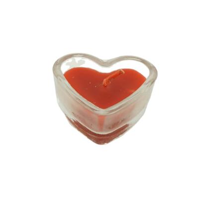 China Solid Smokeless Red Tea Glass Paraffin Container Jar Heart Light Flameless Candles for sale